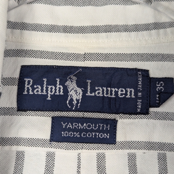 Ralph Lauren Yarmouth 17/35 White With Dark Gray Stripes Some Wear At The Collar - Picture 3 of 12